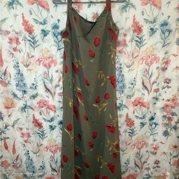 Vintage Maggy London Red Floral Maxi Dress - Picture 1 of 8